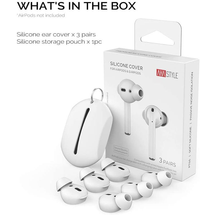 غطاء سيليكون AhaStyle لـ Airpods (3 أزواج كبيرة) - أبيض