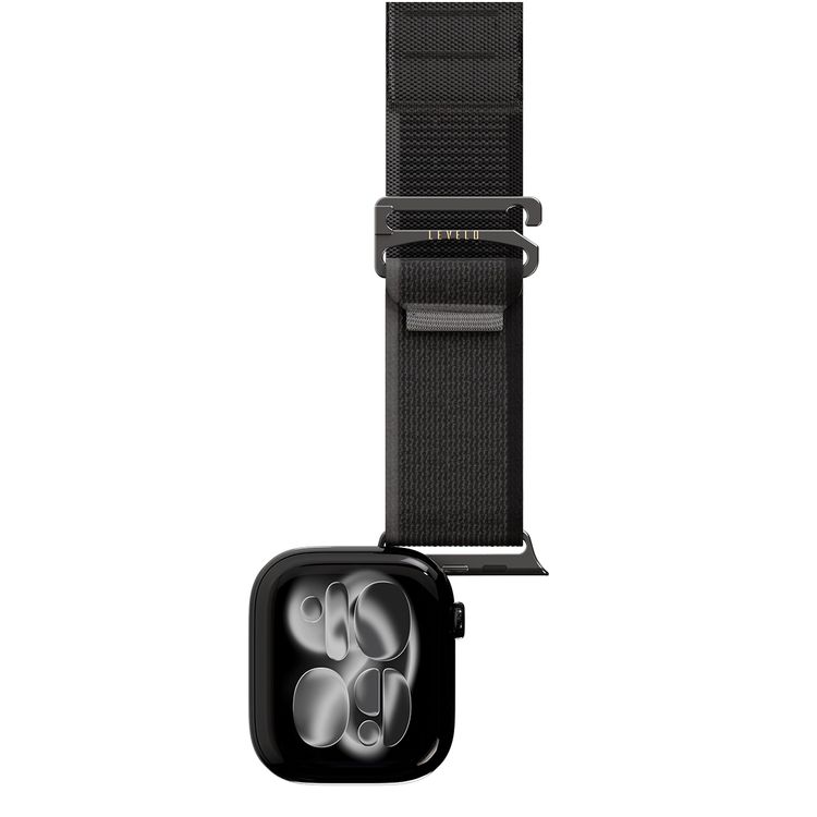 Levelo Malo Nylon Watch Strap with Unique Woven Structure, Sweat & Water Resistant, Lightweight Nylon, Adjustable Strap Fit, Quick Strap Setup, Adjustable G-Buckle Closure Type, 135mm – 210mm Fit Size Range, Compatible with Apple Watch 49mm / 46mm / 45mm / 44mm / 42mmm - Black
