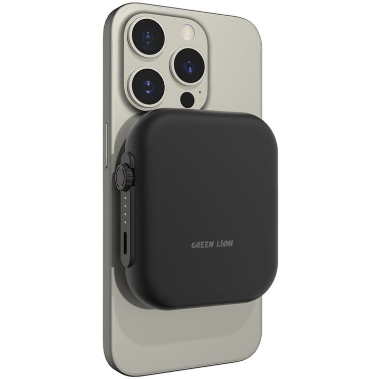 Green Lion MagSafe Trio Power Bank, 5000mAh Polymer Battery, Wireless Fast Charging, LED Power Indicator, PD 20W Charging, Type C Input - Black