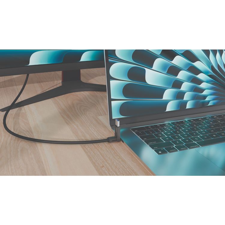 كابل باورولوجي فيون 4 في 1 للشحن ونقل البيانات بسرعات نقل بيانات تصل إلى 40 جيجابت في الثانية، بطول 1.2 متر، خالٍ من التشابك، يتميز بغلاف من سبيكة الزنك، شحن عالي السرعة، موصلات إدخال USB-C وUSB-A - أسود