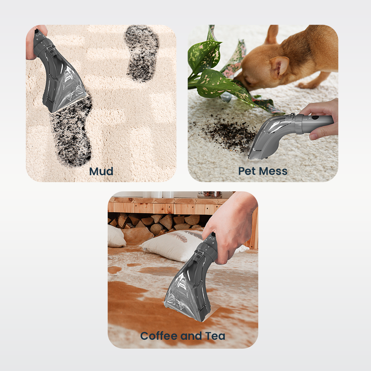 Powerology Powerful Spot Cleaner with Hot Water & Steam Functions, 1800mL Dirty Tank Capacity, 75dB Noise Level, 11kPa Suction Power, Dual-Tank System - Gray