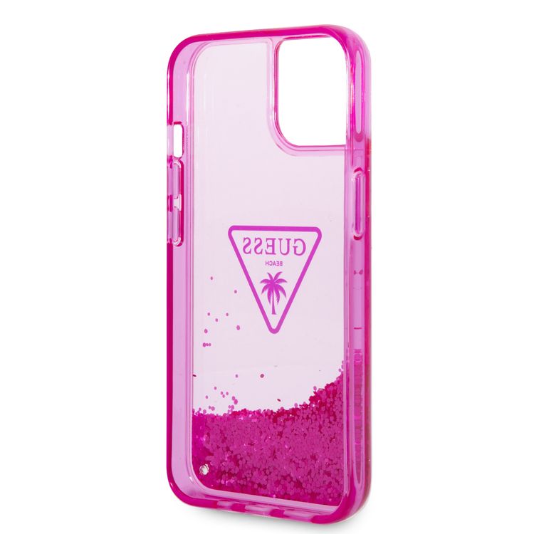 Guess Liquid Glitter Case With Translucent Triangle Logo - iPhone 14 - Pink