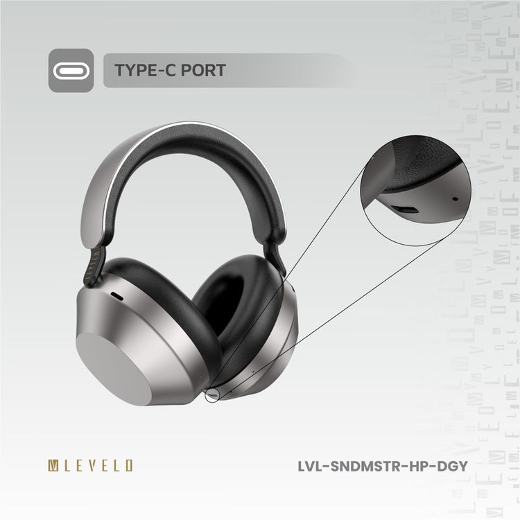 Levelo SoundMaster Hybrid ANC Headphones With Smart Touch Panel, Featherweight, Transparency Mode, Google & Siri Assistant, Music Control - Dark Gray