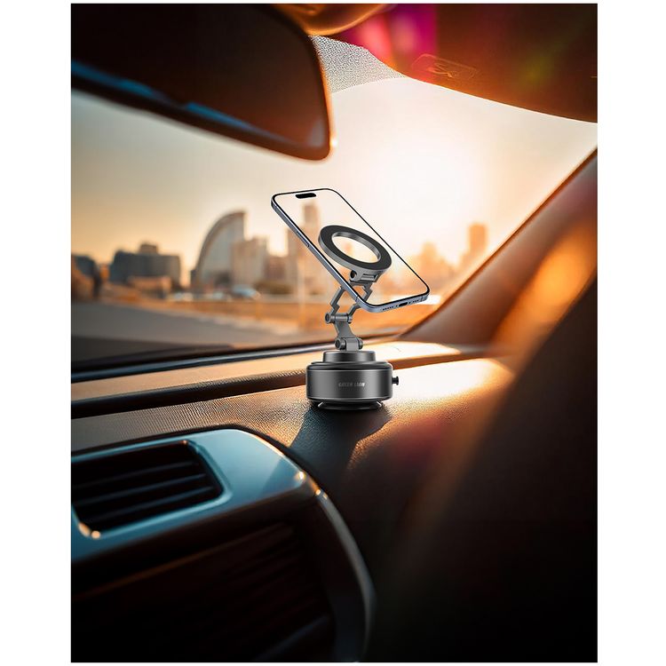 Green Lion GX-30 Auto Suction Phone Holder with 360° Rotation, Strong Suction Cup, 1.5kg Adsorption, One-Hand Operation, MagSafe Compatible, Type-C Charging, 14 Days Working Time - Matte Black