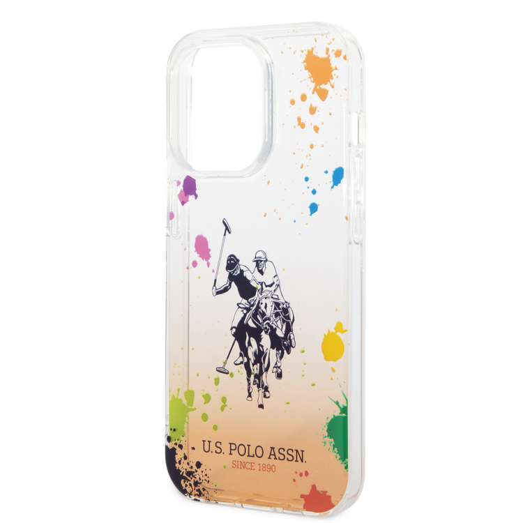 USPA PC/TPU Gradient Case with Splattered Pattern & Horse Logo iPhone 14 Pro Compatibility - Orange