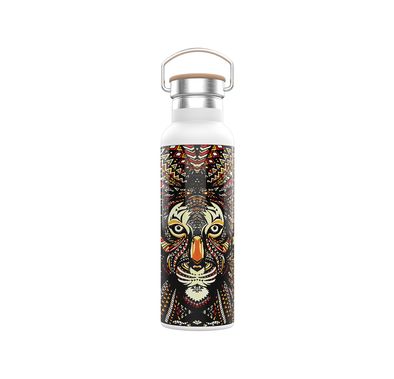 Green Lion Portable Pattern Water Bottle with 600mL Capacity, Stainless Steel Material, Up to 6 Hours Hot & Cold Insulation, Easy To Carry & Clean, High Durability - Lion