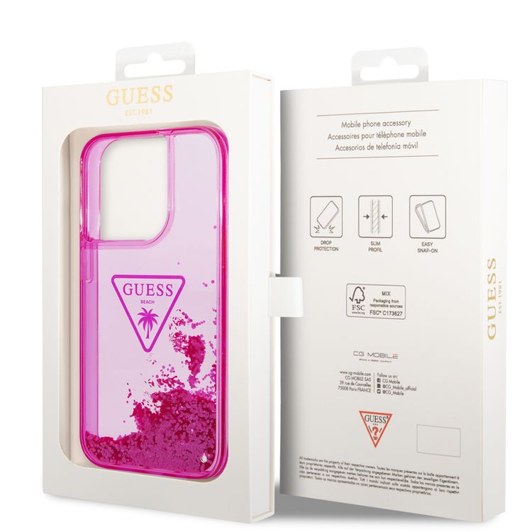 Guess Liquid Glitter Case With Translucent Triangle Logo - iPhone 14 Pro Max - Pink