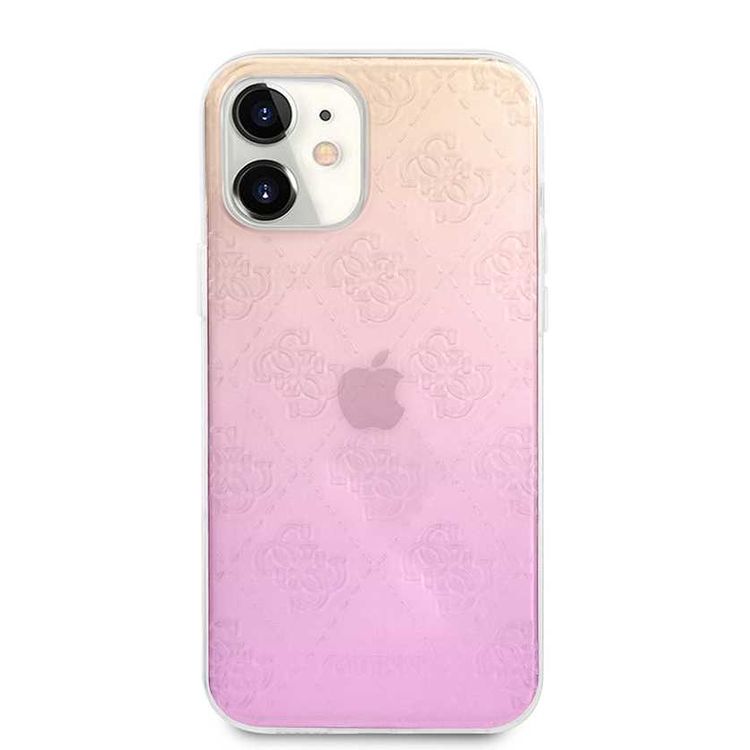 CG Mobile Guess PC/TPU 4G Pattern Hard Phone Case Compatible for iPhone 12 Mini (5.4") Shock Resistant Mobile Case Officially Licensed - Gradient Pink
