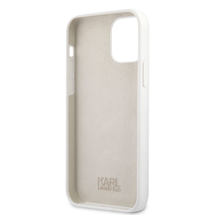 CG Mobile Karl Lagerfeld Silicone Hard Case RSG White Logo Compatible for Apple iPhone 12 / 12 Pro (6.1"), Easy Access to All Ports, Scratch Resistant & Drop Protection Back Cover Suitable with Wireless Charger Officially Licensed - White