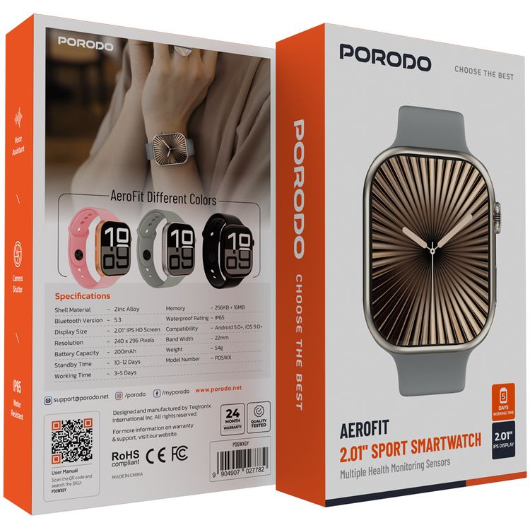 ساعة بورودو أيروفيت الرياضية الذكية بشاشة IPS مقاس 2.01 بوصة، ومستشعرات متعددة لمراقبة الصحة، وبلوتوث الإصدار 5.3، ومساعد صوتي، ومصراع كاميرا، وسعة بطارية 200 مللي أمبير/ساعة، ووقت استعداد من 10 إلى 12 يومًا، ووقت عمل من 3 إلى 5 أيام، ومقاومة للماء بتصنيف IP65، ومتوافقة مع نظامي أندرويد 5.0 وiOS 9.0 فما فوق - رمادي