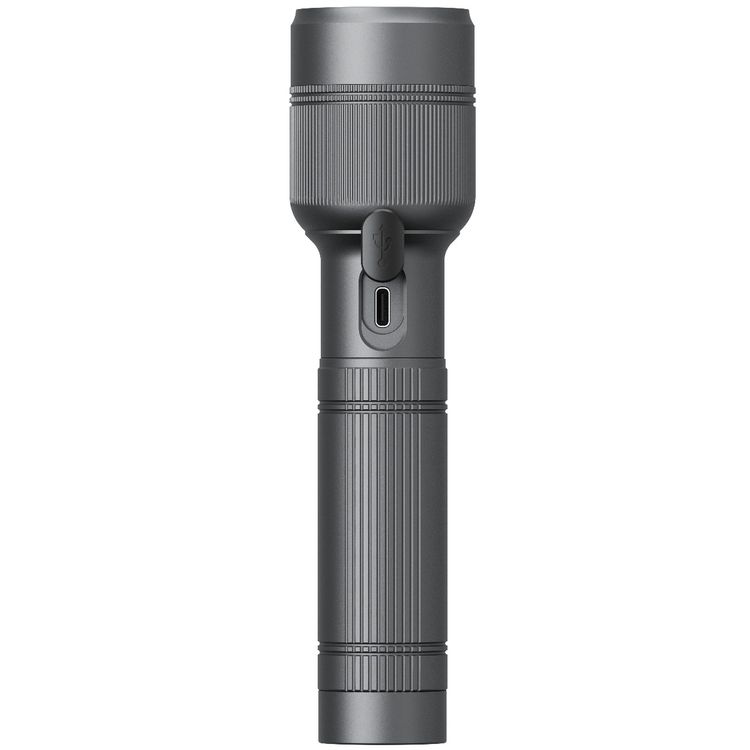 Porodo Rechargeable Flashlight with 500m Coverage, 150 Lumens Brightness, 2000mAh Battery Capacity, Type-C Charging Port, 84 Minutes Working Time, 4 Hours Charging Time, 500m Beam Distance, Multiple Mode Operation - Gray 