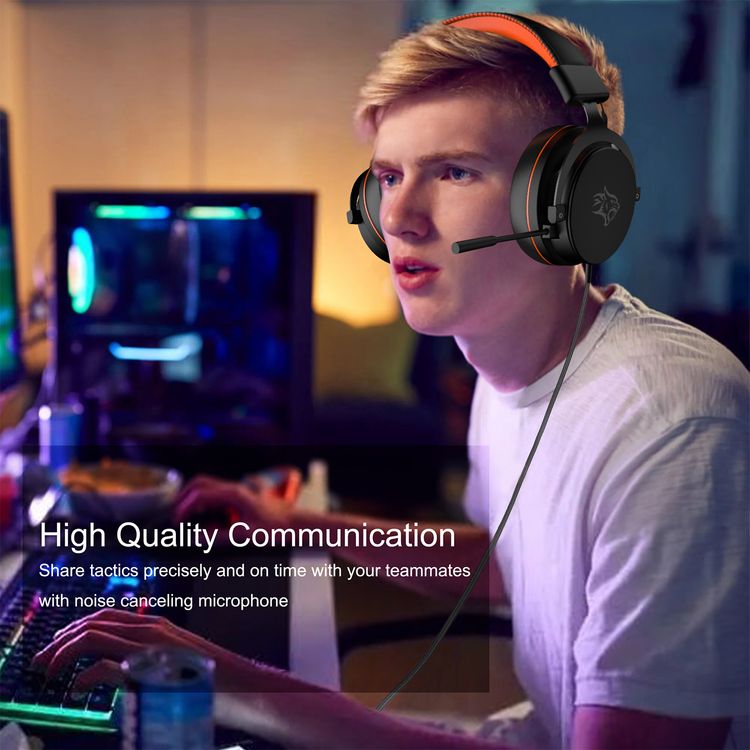 Porodo Gaming 7.1 Surround Gaming Headset with Soft Breathable Ear Pads, Noise Cancelling Microphone, 50mm Driver Size, Convenient Mic Design, 1.5m Cable Length, RGB Lights - Black