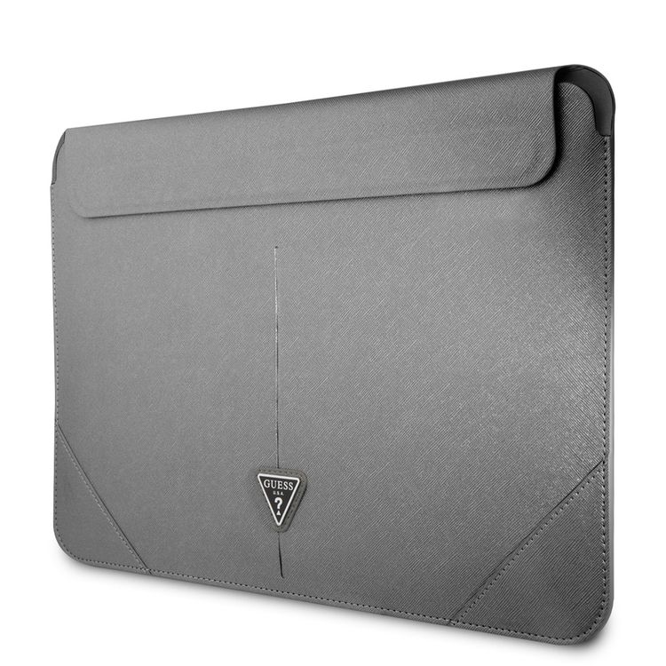 CG Mobile Guess GUCS16PSATLG Saffiano Computer Sleeve with Metal Triangle Logo 16" Protection Bag for or Macbook / Laptop up to 16 inches - Silver