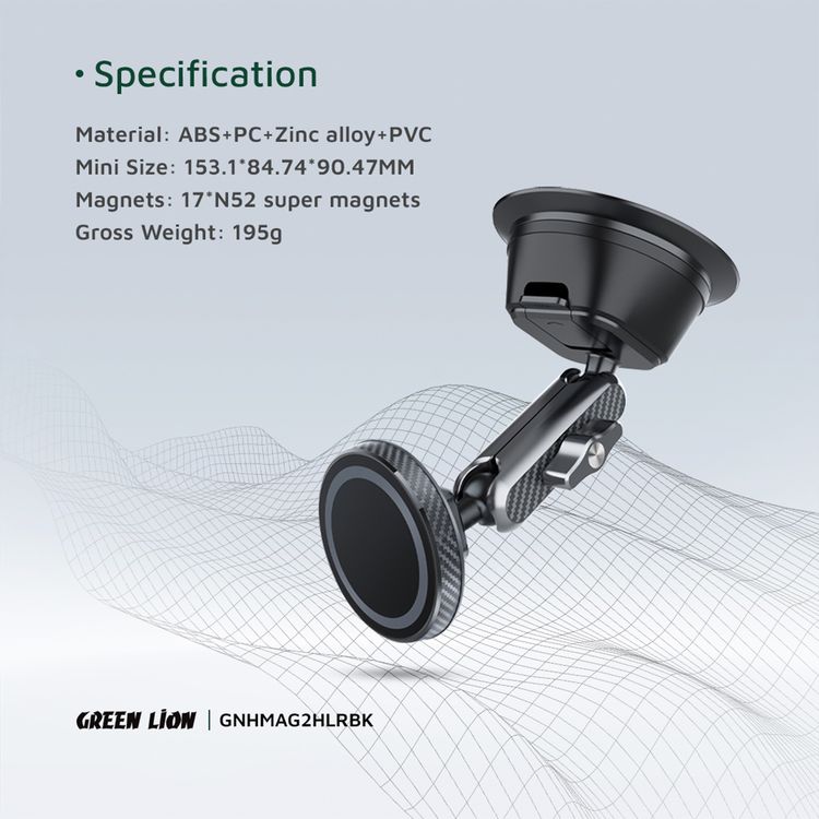 Green Lion Halo MagSafe 2 Car Holder, 360 Degrees Rotation, 17 N52 Magnets - Black