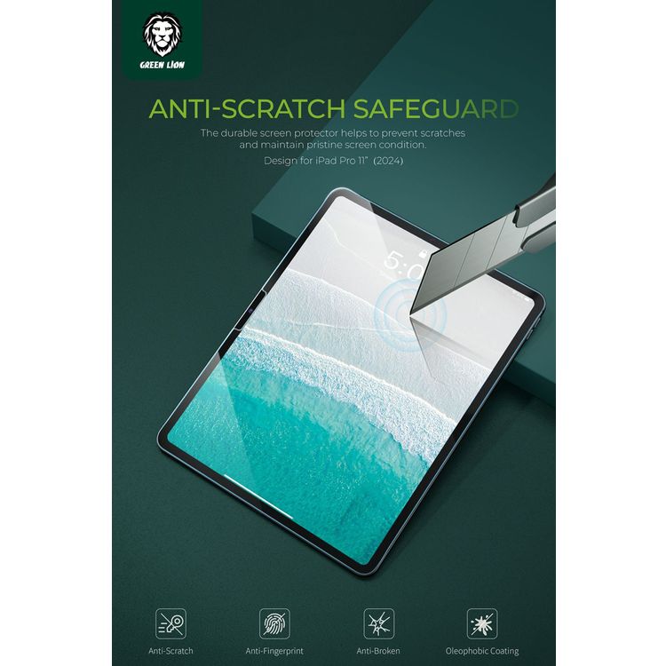 Green Lion iPad Screen Guard for iPad Air 13", Oleophobic Coating, Precise Cutouts, Anti-Fingerprint, Anti-Scratch, Drop Protection - Clear