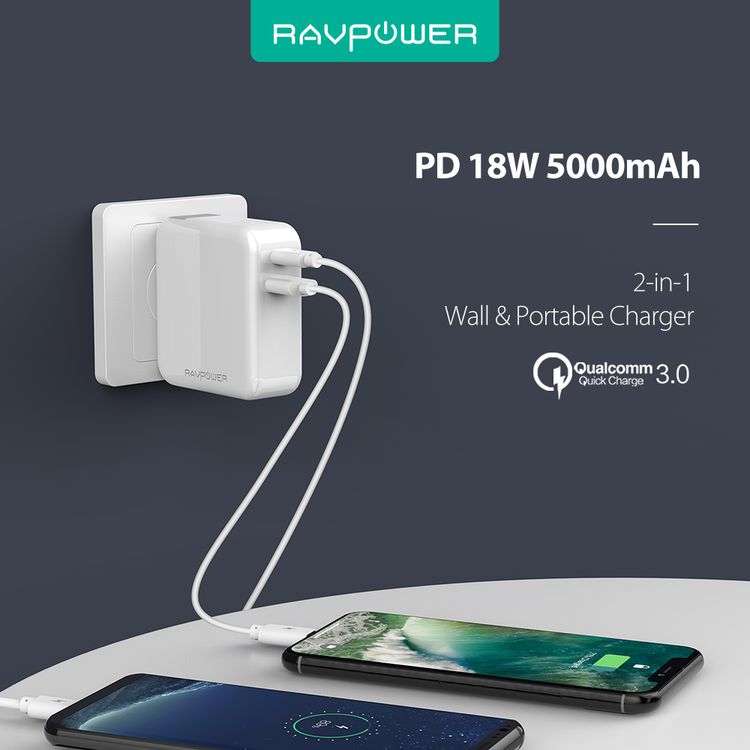 Charging Adapter RAVPower RP-PB101-WH AC Charger 5000mAh - White