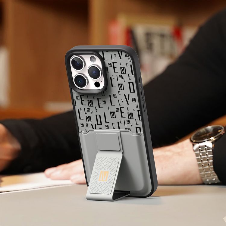 حافظة Levelo Morphix Gripstand مع حامل بطاقات لهاتف iPhone 16 Pro، حامل بطاقات مدمج، زوايا مقاومة للصدمات، ملمس نحيف بدون غطاء، حافة كاميرا مرتفعة، مادة فائقة المتانة