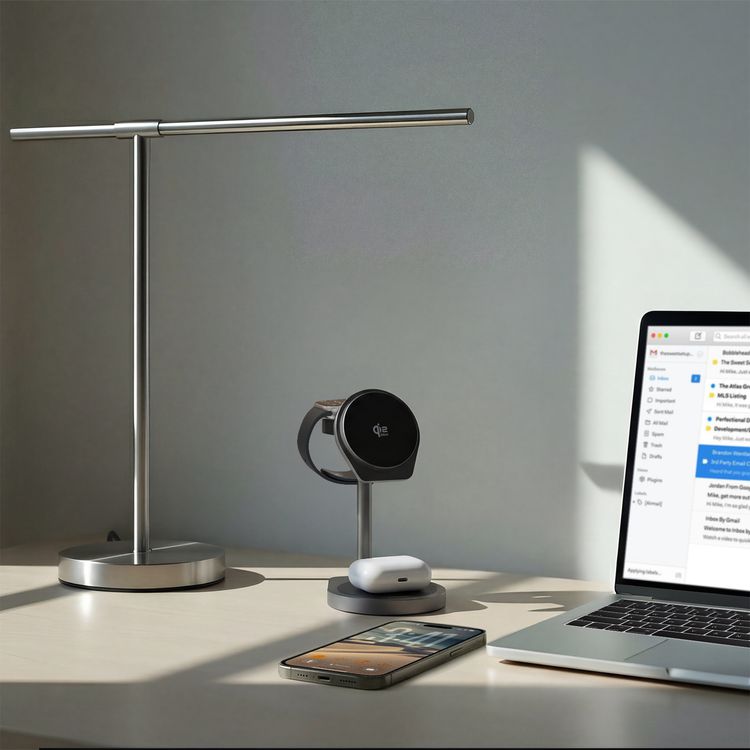 Powerology Eifel 3-in-1 Wireless Charger with Stable and Secure Hold, Energy-Efficient Design, Charging and Data Sync Cable, Strong Magnetic Hold, Built-in Safeguards, Multi-Device Charging, ≤4 mm Transmission Distance, 1m USB-C to USB-C Cable Included, Fast Charge - Gray