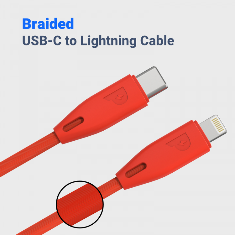Powerology Fast Charging Cable, [MFi Certified] USB C to Lightning Braided Fast PD Charge 2 meter / 6.6 feet with iPhone 12 Pro Max/12 Mini/12, 11 Pro Max/11 Pro/11, XS Max/XS/XR/X, 8 Plus/8 (Red)