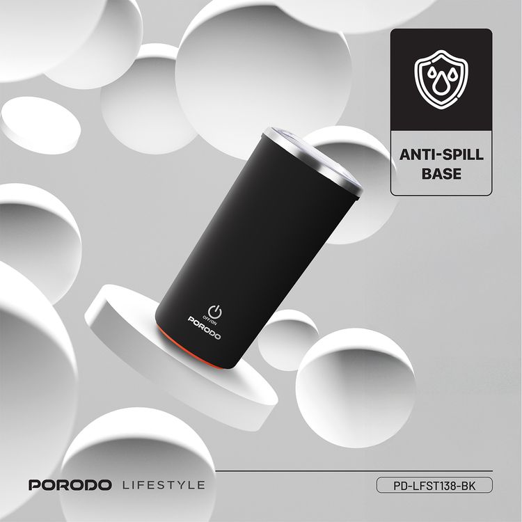 كوب بورودو لايفستايل المعزول ذو التحريك التلقائي بسعة 400 مل، قاعدة مانعة للانزلاق، سعة بطارية 300 مللي أمبير، وقت خلط 120 ثانية مع توقف تلقائي - أسود