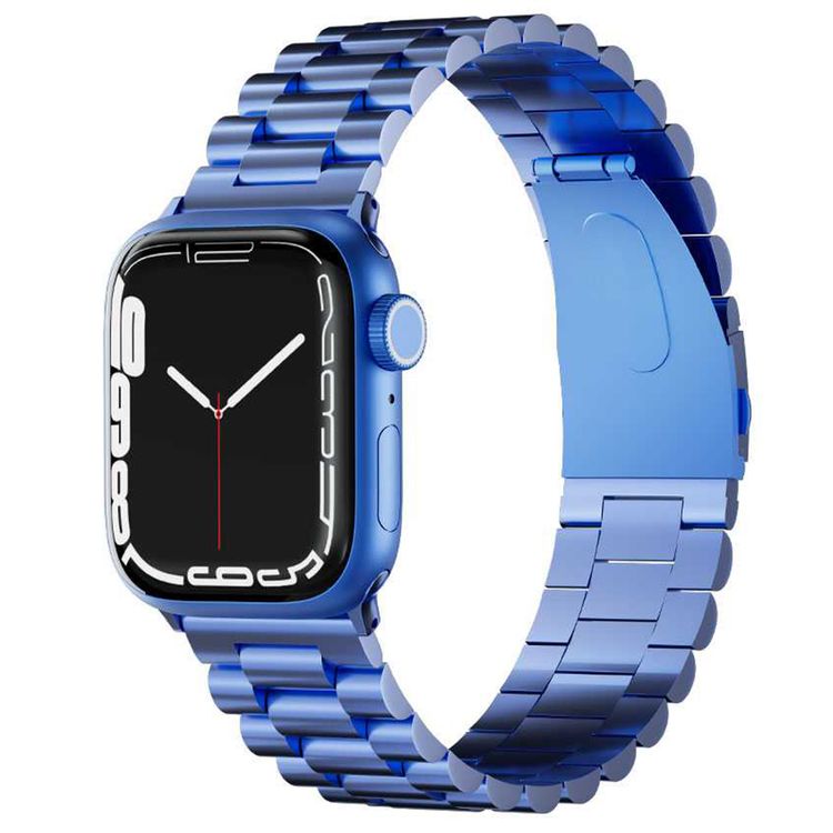 Levelo Daytona Watch Strap with Adjustable Links for Apple Watch 49/45mm, Anti-Oxidation Technology, Compatible with SE, Series 8, 7, 6, 5 & 4, Stainless Steel with Premium Metal Finish - Blue