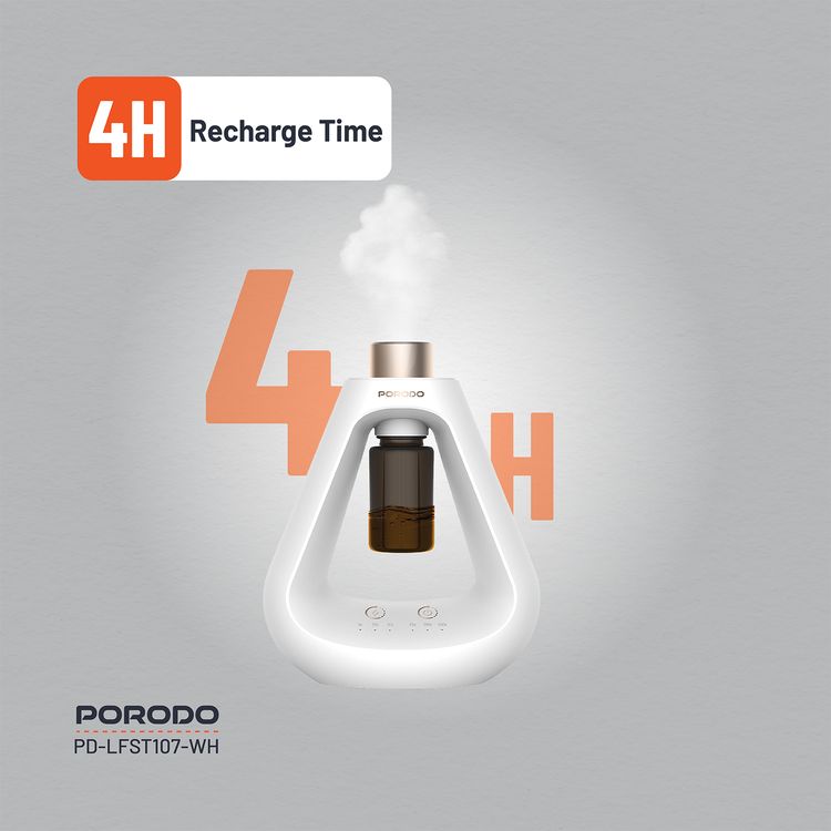 Porodo Lifestyle Aroma Sphere Waterless Diffuser, 10-50 m2 Coverage, 1200mAh Battery,  Up to 7 Days Working Time, Cold Diffusion, 3 Mist Modes - White