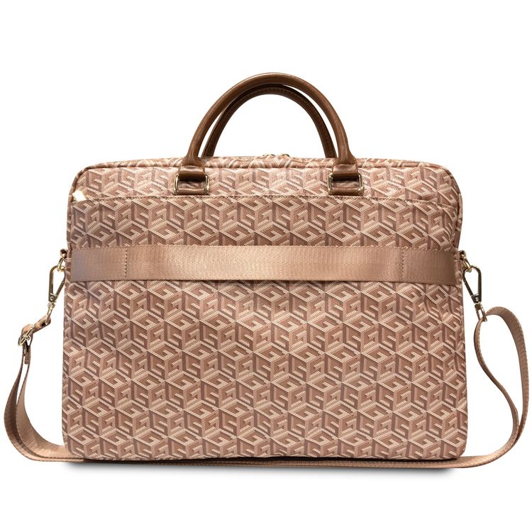 Guess Gcube Stripes Laptop Bag for Computer 16" with Synthetic Leather Material, 5 Pockets, Adjustable Shoulder Strap, Carrying Handles - Brown