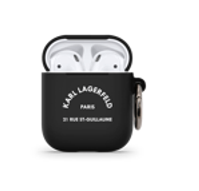 CG MOBILE Karl Lagerfeld White RSG Logo Case with Ring Compatible for Apple Airpods 1/2, Scratch Resistant, Shock Absorption, Drop Protection, & Dustproof Protective