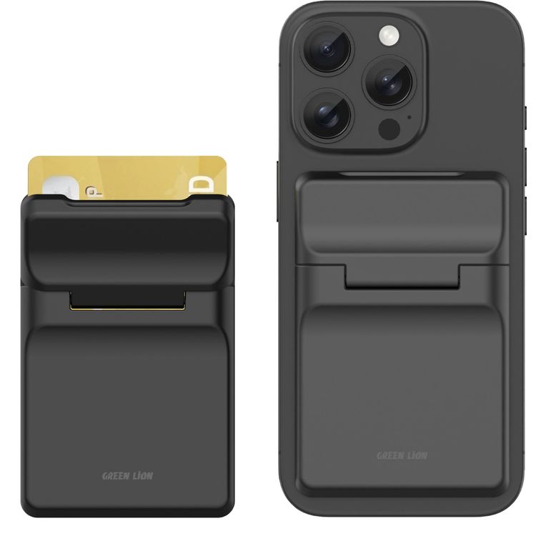 Green Lion W3-MagSafe Wallet with Card Holder, Flip-Out Kickstand, Quick Attach & Detach, RFID Protection, Slim Design, Flip-Out Kickstand - Black
