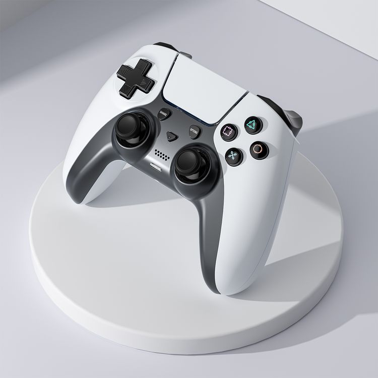 Porodo Gaming PS4 Wireless Gamepad Controller with Macro & Turbo Keys, 7 Hours Working Time, PS4, PS3 & PC Compatibility, RGB Lights, 600mAh Battery Capacity - White / Black