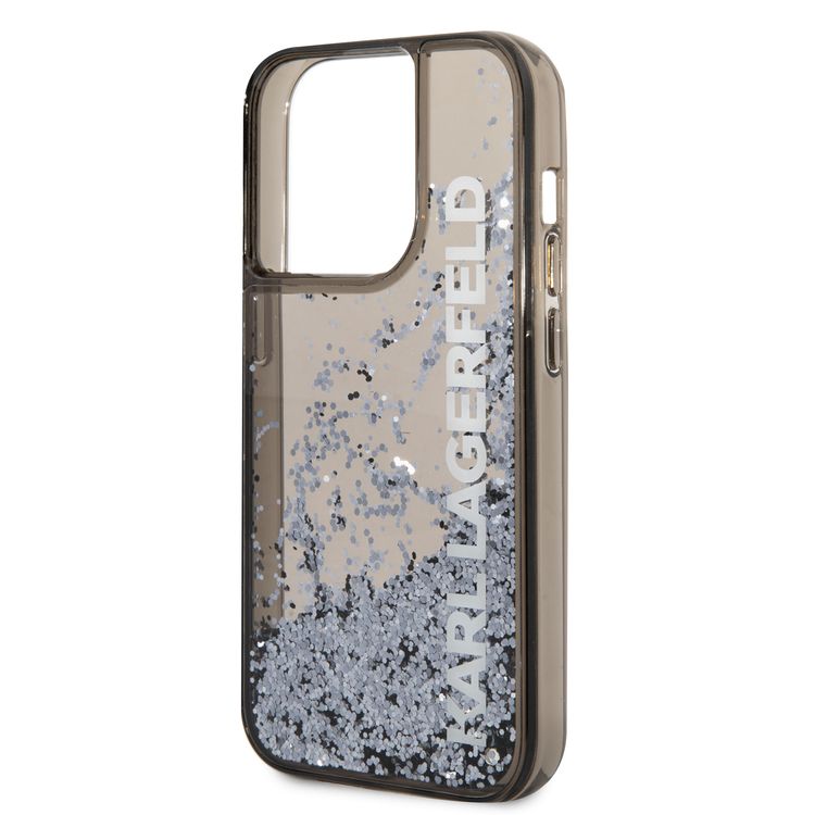 Karl Lagerfeld Liquid Glitter Elong Silicone Case Protector Compatible with iPhone 14 Pro - Black