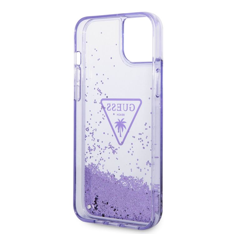 Guess Liquid Glitter Case With Translucent Triangle Logo - iPhone 14 Plus - Purple