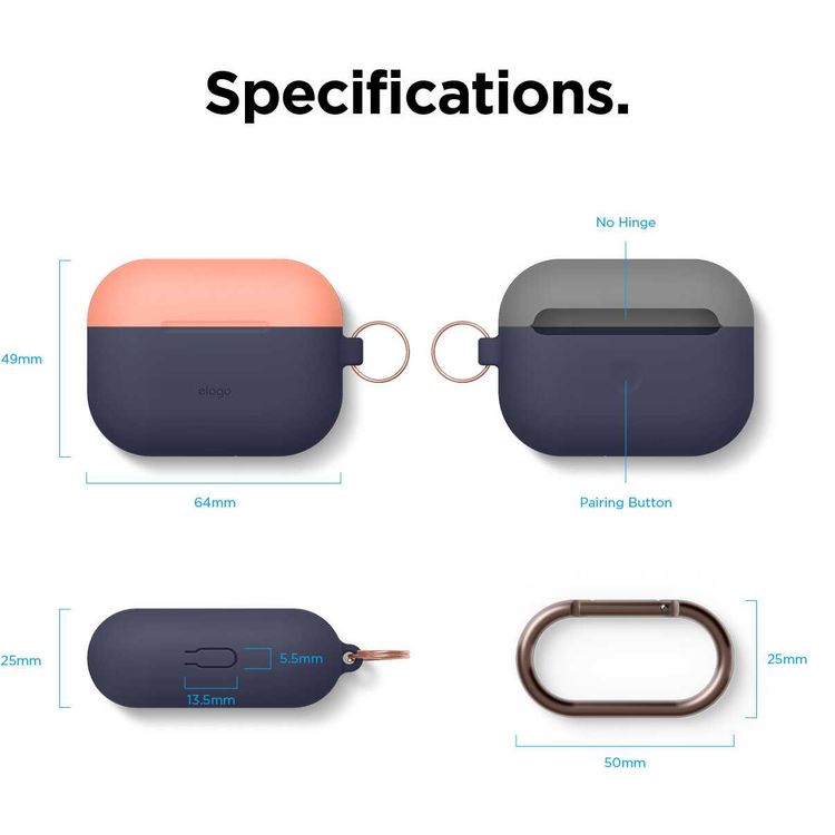 Elago Duo Hang Case for Apple Airpods Pro - Top-Peach / Medium Gray, Bottom-Jean Indigo