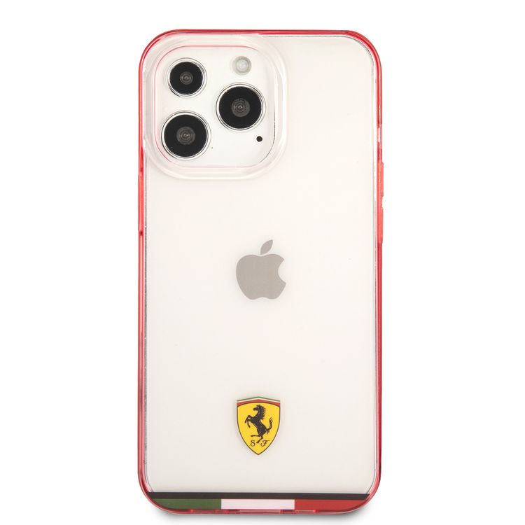 CG MOBILE Ferrari Italia Stripe Transparent Hard Case Print Logo Compatible for iPhone 13 Pro Max (6.7") Scratches Resistant, Easy Access to All Ports