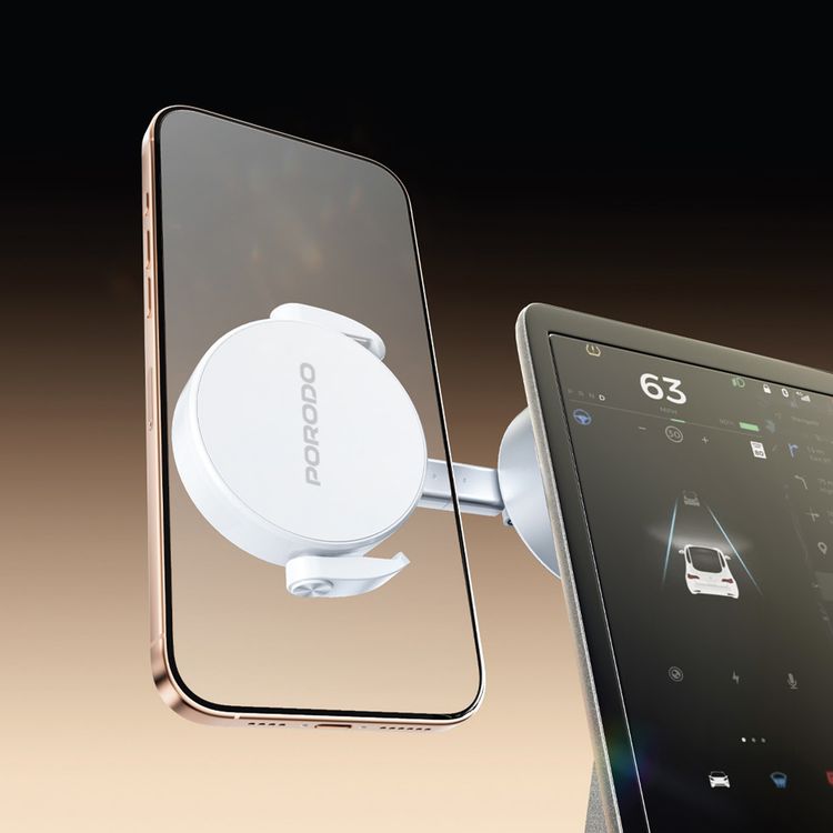 Porodo MagSafe Multi-Surface Phone Holder with Grip-Lock Toggle, Flexible Rotation, Aluminium Alloy & Zinc Alloy & ABS Material, Foldable Design, Strong Magnetic Hold - White