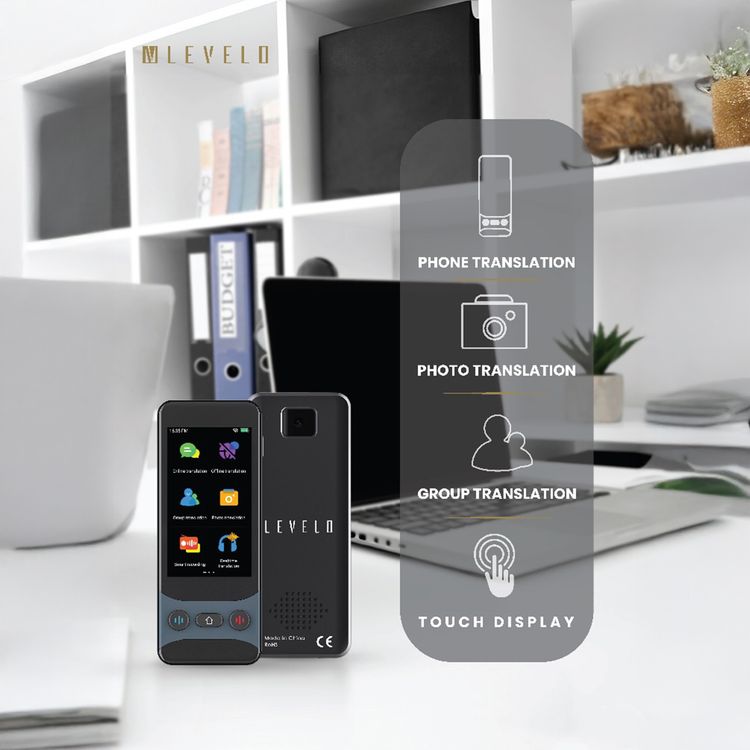 Levelo FluentLink Offline & Online Translation Device with 1500mAh Battery Capacity, Up to 8 Hours Working Time, 0.5 Seconds Translation Speed, 142 Supported Languages - Gray