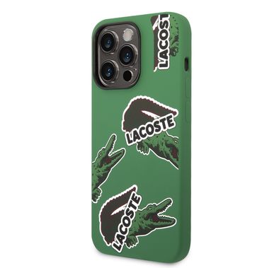 Lacoste Hard Case Liquid Silicone / Microfiber Allover Pattern Compatible with iPhone 14 Pro - Green