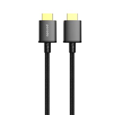 Porodo Braided HDMI Ultra HD Cable, High-Grade Connectors, High-Speed Streaming,1.8m Cable Length, HDMI Version 2.1 - Black