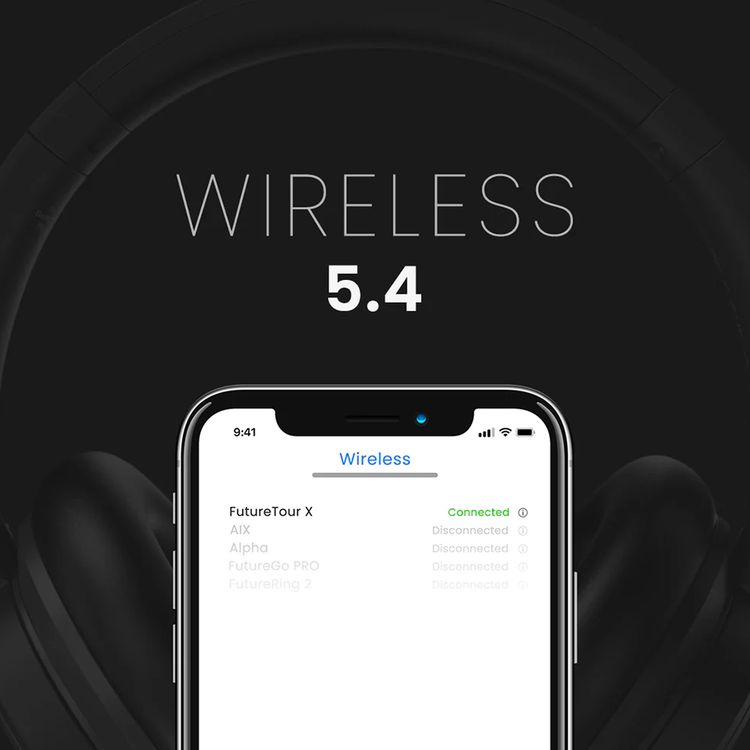 HiFuture FutureTour X مع اتصال لاسلكي وسلكي، حتى 35 ساعة من عمر البطارية، تقنية ANC، بلوتوث إصدار 5.4، تصميم مريح وخفيف الوزن - أسود.
