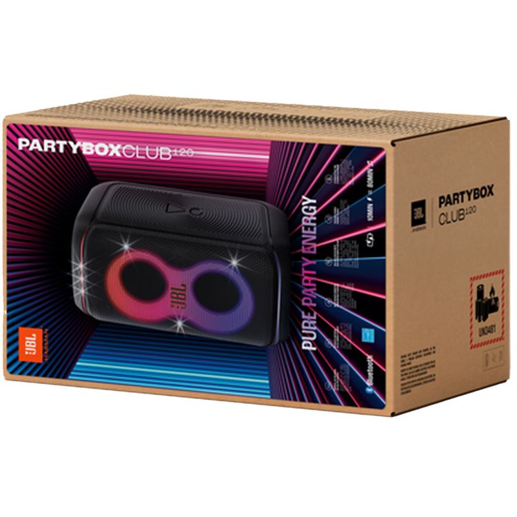 JBL PartyBox Club 120 Bluetooth Speaker, 12 Hours Play Time, Futuristic Lightshow, Foldable Handle, Splash Proof, Dual Mic & Guitar Inputs, Bluetooth Version 5.3 - Black