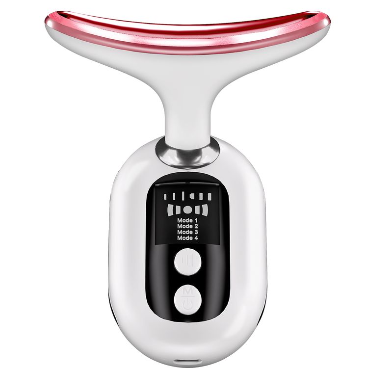 Porodo Lifestyle Face & Neck Light Therapy Massager with 4 Speed Levels, 5W Rated Power, Type-C Charging Interface, 3 Light Modes, Warm Massage Therapy, Skin Firming Vibration, Ion Deep Cleaning - White