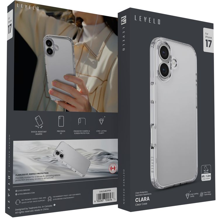 Levelo Clara Clear Case with Long-Lasting Clarity for iPhone 17, Enhanced Camera & Screen Protection, Precision Fit, Shock-Resistant Bumper, Ever-Clear Technology, Drop-Tested - Transparent