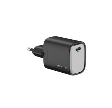 Green Lion Supra 20W GaN USB-C Wall Charger with EU 2-Pin Plug, PPS 19.8W, Charging Protection, Flame-Retardant PC Material, PD 20W Fast Charging - Black / Gray