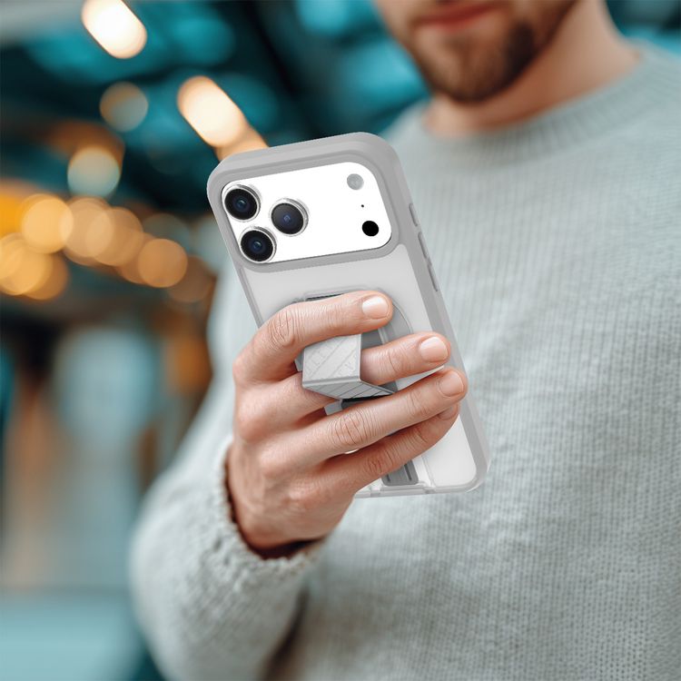 Levelo Morphix Clara GripStand MagSafe Case for iPhone 17 Pro Max, Raised Bezels for Camera & Screen, Strong Magnets, Shockproof Body & Matte Finish, Flexible D-Ring Stand, Anti-Fingerprint - Silverstone