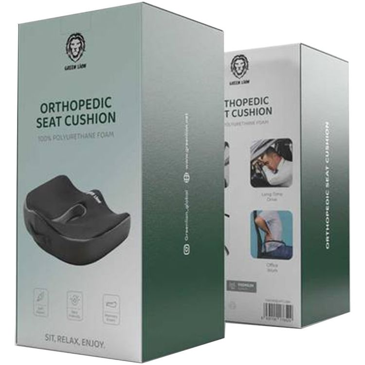 Green Lion Orthopedic Seat Cushion with Memory Foam, Portable, Skin Friendly, Soft Fabric, 100% Polyurethane Foam - Black