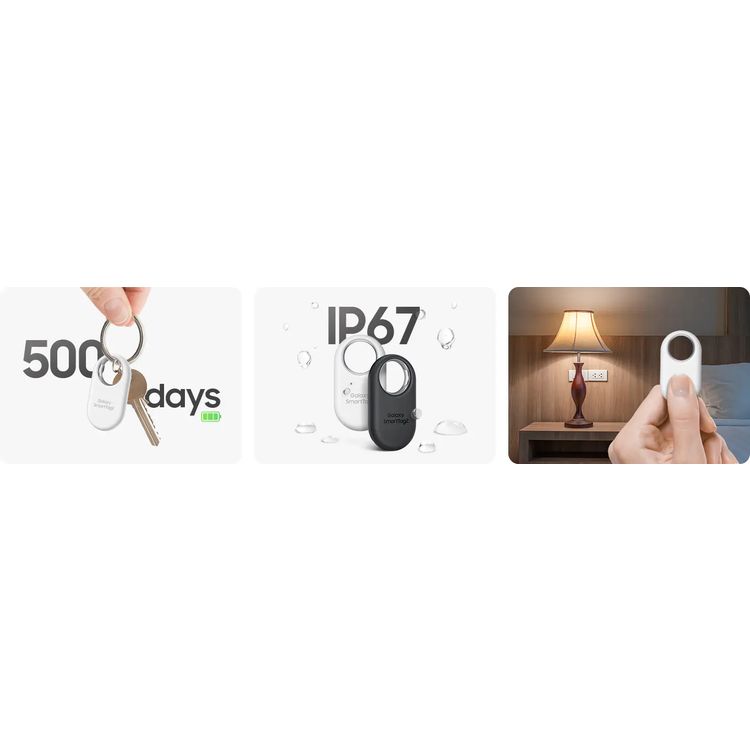 مجموعة من 4 قطع من أجهزة Samsung Smart Tag 2، مقاومة للغبار والماء IP67، عمر بطارية يصل إلى 500 يوم - أسود/أبيض