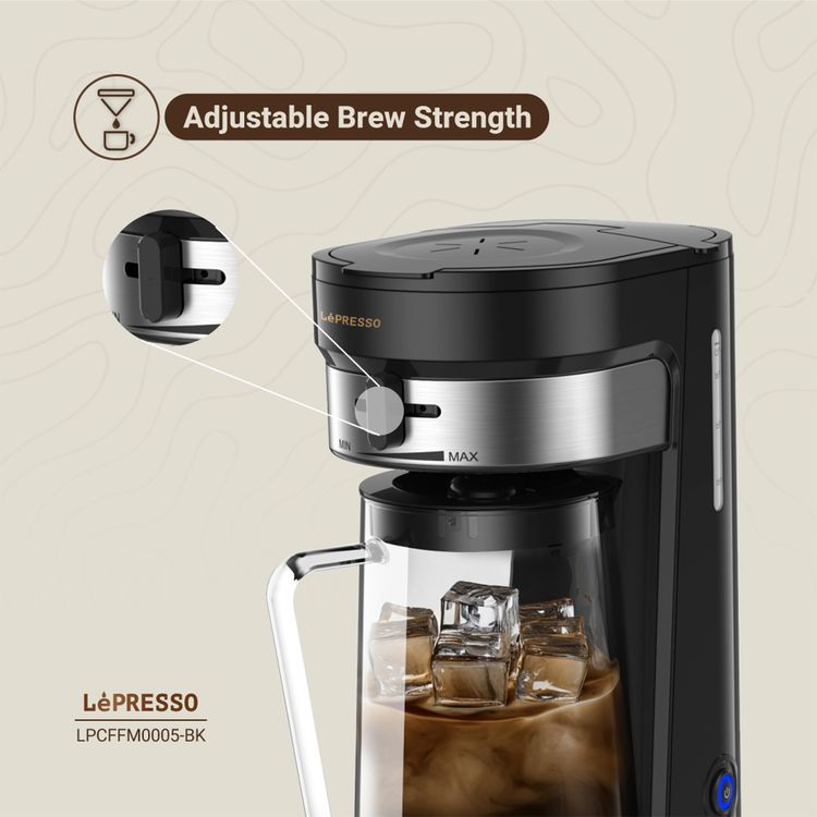 LePresso Cold Brew Machine for Iced Coffee & Tea Preparation, 2.5L Pitcher Capacity, Adjustable Brew Strength, 900mL Water Tank Capacity, Auto Shut-Off, One-Tap Brewing - Black