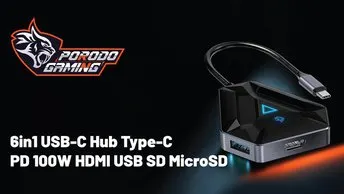Porodo Gaming 6in1 USB-C Hub Type-C PD 100W HDMI USB SD MicroSD