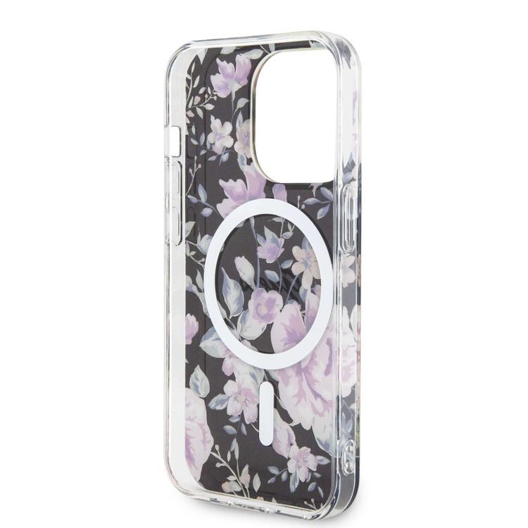 Guess Magsafe IML Case with Flower Pattern - Black - iPhone 15 Pro Max