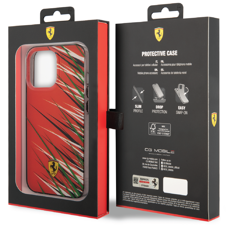 Ferrari PC/TPU Case with Double Layer Grass Print iPhone 14 Pro Compatibility - Red